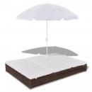 Outdoor-Loungebett mit Sonnenschirm Poly Rattan Braun