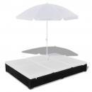 Outdoor-Loungebett mit Sonnenschirm Poly Rattan Schwarz