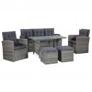 6-tlg. Garten-Lounge-Set mit Auflagen Poly Rattan Grau