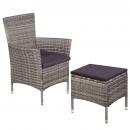 Gartenstuhl und Hocker mit Polstern Poly Rattan Grau