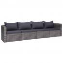 4-tlg. Garten-Sofagarnitur mit Kissen Grau Poly Rattan