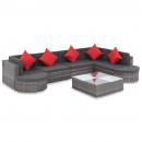 8-tlg. Garten-Lounge-Set mit Auflagen Poly Rattan Grau