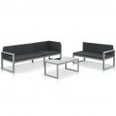 3-tlg. Garten-Lounge-Set mit Kissen Aluminium Schwarz