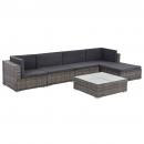 6-tlg. Garten-Lounge-Set mit Auflagen Poly Rattan Grau