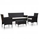 4-tlg. Garten-Lounge-Set mit Auflagen Poly Rattan Schwarz