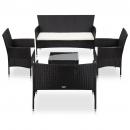 5-tlg. Garten-Lounge-Set mit Auflagen Poly Rattan Schwarz