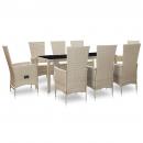 9-tlg. Garten-Essgruppe mit Auflagen Poly Rattan Beige