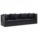 Garten-Sofabett mit Kissen Poly Rattan Schwarz