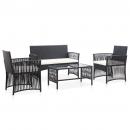 4-tlg. Garten-Lounge-Set mit Auflage Poly Rattan Schwarz