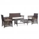 4-tlg. Garten-Lounge-Set mit Auflage Poly Rattan Braun