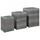 Beistelltische 3 Stk. mit Glasplatte Grau Poly Rattan