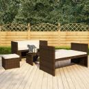 5-tlg. Garten-Lounge-Set mit Auflagen Poly Rattan Braun