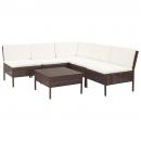 6-tlg. Garten-Lounge-Set mit Auflagen Poly Rattan Braun