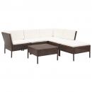 6-tlg. Garten-Lounge-Set mit Auflagen Poly Rattan Braun