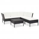 6-tlg. Garten-Lounge-Set mit Auflagen Poly Rattan Schwarz