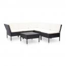 6-tlg. Garten-Lounge-Set mit Auflagen Poly Rattan Schwarz