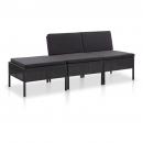 3-tlg. Garten-Lounge-Set mit Auflagen Poly Rattan Schwarz