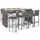 9-tlg. Garten-Bar-Set Poly Rattan und Akazienholz Grau