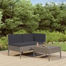 3-tlg. Garten-Lounge-Set mit Auflagen Poly Rattan Grau