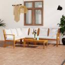 5-tlg. Garten-Lounge-Set mit Auflagen Creme Massivholz Akazie