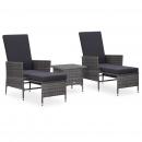 3-tlg. Garten-Lounge-Set mit Kissen Poly Rattan Grau