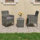 3-tlg. Bistro-Set Poly Rattan und Hartglas Grau 