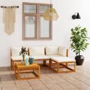 5-tlg. Garten-Lounge-Set mit Auflagen Creme Massivholz Akazie