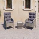 3-tlg. Bistro-Set Poly Rattan und Glas Grau