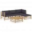 5-tlg. Garten-Lounge-Set mit Dunkelgrauen Kissen Bambus