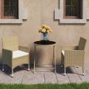 3-tlg. Bistro-Set Poly Rattan und Hartglas Beige