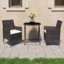 3-tlg. Bistro-Set Poly Rattan und Hartglas Braun