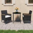 3-tlg. Bistro-Set Poly Rattan und Hartglas Schwarz