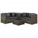 4-tlg. Garten-Lounge-Set mit Auflagen Poly Rattan Grau