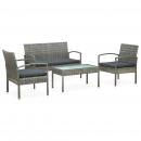 4-tlg. Garten-Lounge-Set mit Auflagen Poly Rattan Grau