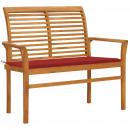 Gartenbank mit Roter Auflage 112 cm Massivholz Teak 