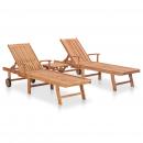 Sonnenliegen 2 Stk. mit Tisch Massivholz Teak