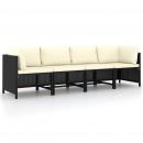 4-Sitzer-Gartensofa mit Auflagen Schwarz Poly Rattan