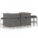 8-tlg. Gartenbar-Set mit Kissen Poly Rattan Grau