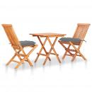 3-tlg. Bistro-Set mit Grauen Kissen Massivholz Teak