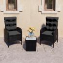 3-tlg. Bistro-Set Poly Rattan und Glas Schwarz