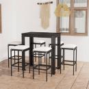 7-tlg. Gartenbar-Set mit Kissen Poly Rattan Schwarz