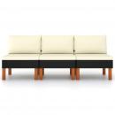 Mittelsofas 3 Stk. Poly Rattan und Eukalyptus Massivholz