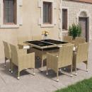 9-tlg. Garten-Essgruppe Poly Rattan und Glas Beige