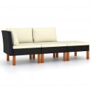 3-tlg. Garten-Lounge-Set Poly Rattan und Eukalyptus Massivholz