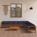 9-tlg. Garten-Lounge-Set mit Dunkelgrauen Auflagen Akazienholz