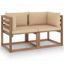 Garten-Palettensofa 2-Sitzer mit Kissen in Beige Kiefernholz