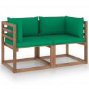 Garten-Palettensofa 2-Sitzer mit Kissen in Grün Kiefernholz