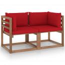 Garten-Palettensofa 2-Sitzer mit Kissen in Rot Kiefernholz