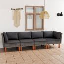 4-Sitzer-Gartensofa mit Kissen Grau Poly Rattan