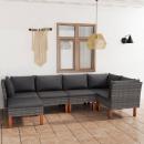 6-tlg. Garten-Lounge-Set mit Kissen Poly Rattan Grau